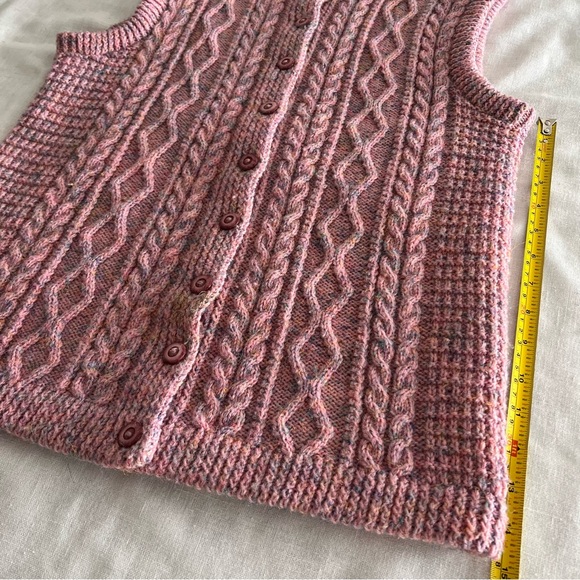Cable Knit Sweater Vest Pink Handmade Crochet Vest - Picture 6 of 7